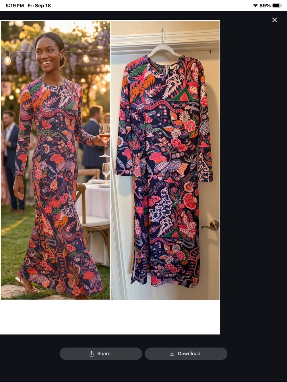 CK Bradley Long Sleeve Floral Maxi Dress in Navy and Pink EUC
